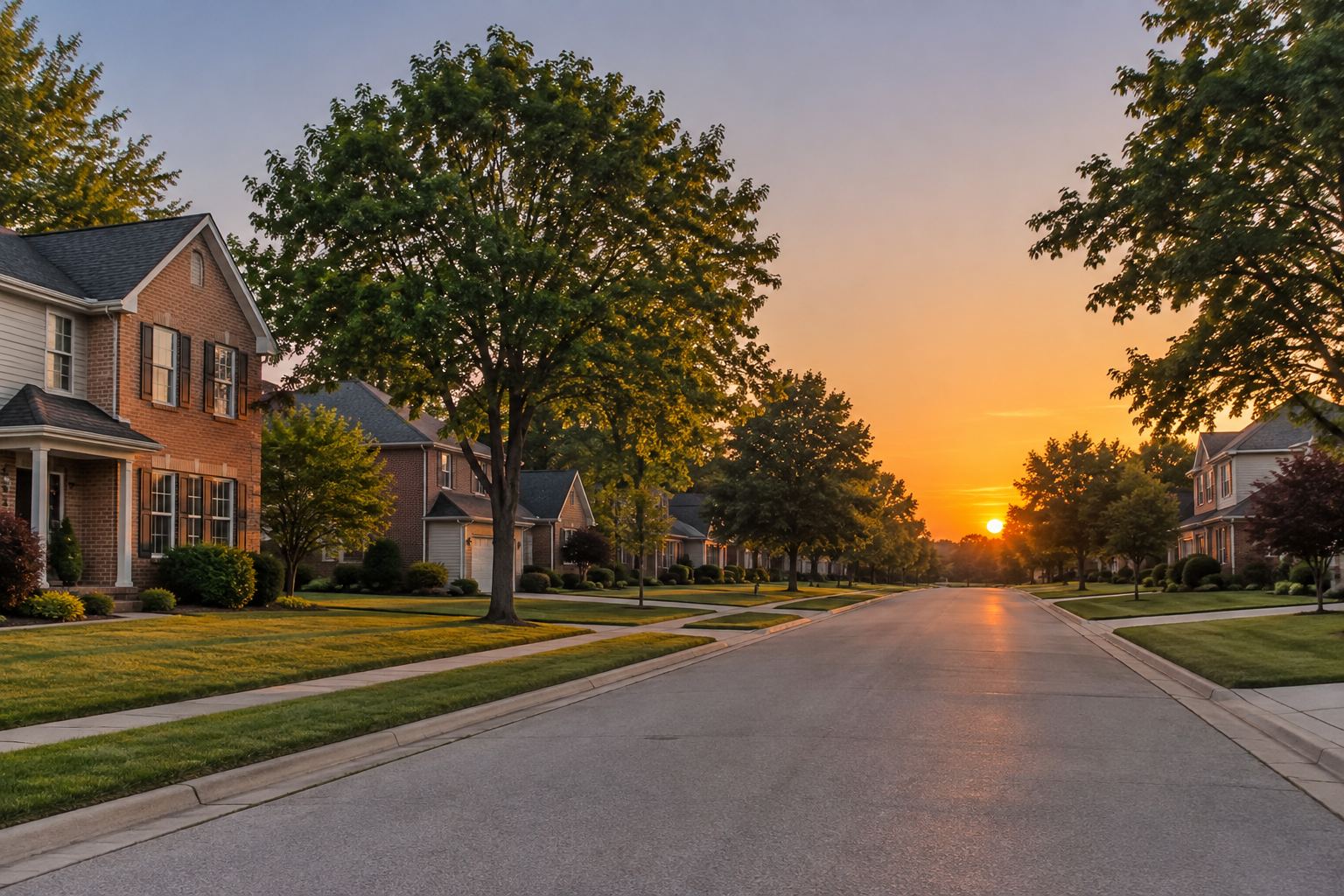 A Hobart residential street at sunset, illustrative